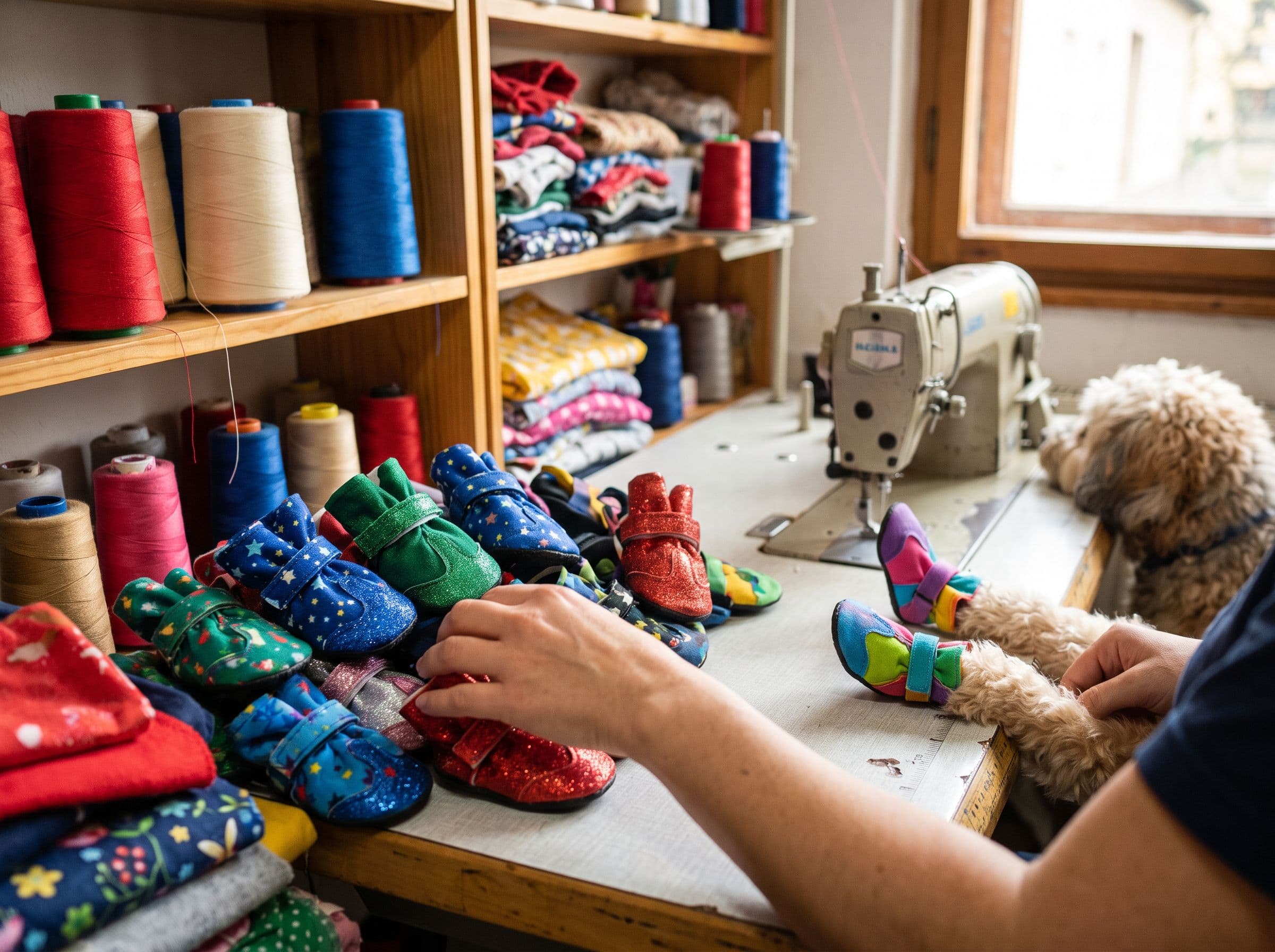 Chien heureux avec ses chaussures
